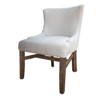 International Furniture Direct Aruba Upholstered Chair, Beige Fabric & Dark Brown Legs