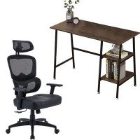 Vecelo Home Office Desk And Chair Set Computer Desk W/Shelves With Ergonomic Mesh Height Adjustable Office Chair