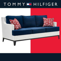 Tommy Hilfiger Tommy Hilfiger Hampton Outdoor Mesh Sofa with Cushions, Coastal White and Navy