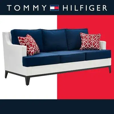 Tommy Hilfiger Tommy Hilfiger Hampton Outdoor Mesh Sofa with Cushions, Coastal White and Navy