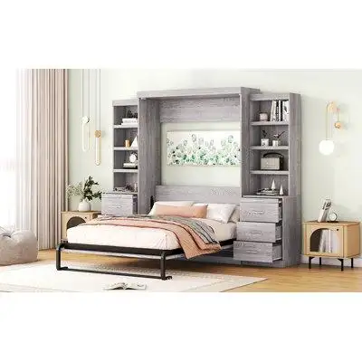 Wildon Home® Murphy Bed with Storage Shelves and Drawers