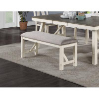 August Grove Dining Room Furniture 1X Bench Grey Fabric Cushion Seat White Clean Lines