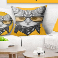 Made in Canada - East Urban Home Animal Funny Cat with Glasses and Scarf Pillow