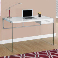 Ivy Bronx Javareon Computer Desk, Home Office, Laptop, Storage Drawers, 48"L, Work, Tempered Glass, Clear