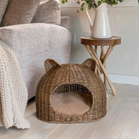Tucker Murphy Pet™ Cat Ear 20" x 14.5" Coastal Handwoven Rattan Cat Bed with Machine-Washable Cushion