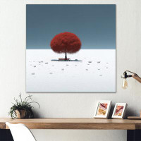 Red Barrel Studio Red Tree And Bench In Snow II - Tree Floral Wall Art Living Room