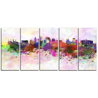 Made in Canada - Design Art Kansas City Skyline Cityscape 5 Piece Painting Print on Wrapped Canvas Set