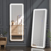 Latitude Run® LED Floor Mirror, Full Body Standing Mirror, Adjustable Lighting