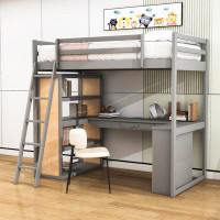 Harriet Bee Cassilis Kids Twin Drawer Wood Loft Bed with Built-in Desk and Shelves