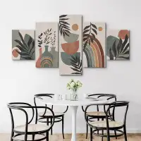 IDEA4WALL Mid-Century Modern Tropical Green Plant Abstract Botanical Large Canvas 5 Pieces Print Wall Art