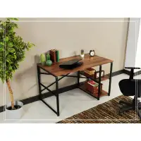 17 Stories Home Store Sage Black Metal Frame 47" Wooden Top 2 Shelves Writing And Computer Desk For Home Office