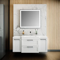 Wildon Home® Modern Wall Mounted Bathroom Vanity With Washbasin | Palm Beach White High Gloss Collection With Side Vanit