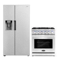 Cosmo 2 Piece Kitchen Package With 30" Freestanding Gas Range & Side By Side Refrigerator