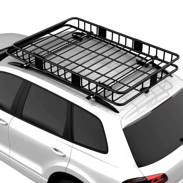 64/43 X 39 CAR ROOF RACK, LENGTH ADJUSTABLE, UNIVERSAL ROOFTOP CARGO CARRIER BASKET WITH U-BOLTS, 220 LBS CAPACITY in Exercise Equipment