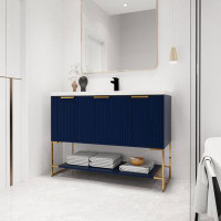Everly Quinn 48''Single Sink Freestanding Bathroom Vanity, With 2 Doors,1 Drawer, and White Resin Basin Sink Top