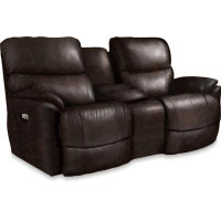 La-Z-Boy Trouper Power Leather Match Reclining Loveseat with  Console and Power Headrest