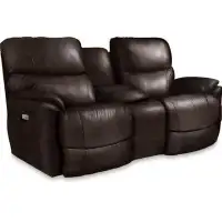 La-Z-Boy Trouper Power Leather Match Reclining Loveseat with  Console and Power Headrest