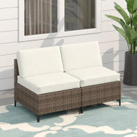Vicllax Aluminum Outdoor Patio Wicker Armless Sofa Chair with Cushions