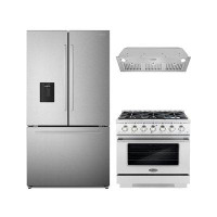 Cosmo Cosmo 3 Piece Kitchen Appliance Package with French Door Refrigerator , 36'' Gas Freestanding Range , Insert Range