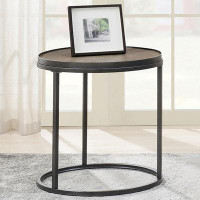 17 Stories Round End Table Weathered Elm And Gunmetal