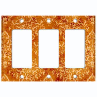 WorldAcc Metal Light Switch Plate Outlet Cover (Elegant Damask Orange Pattern Yellow  - Single Toggle)