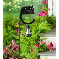 Wind & Weather Metal Cat Silhouette Garden Stake With Solar Lantern