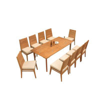 Teak Smith Grade-A Teak Dining Set: 83" Rectangle Table And 10 Charleston Stacking Armless Chairs