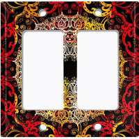 WorldAcc Metal Light Switch Plate Outlet Cover (Red Yellow Circle Mandala Black  - Double Rocker)