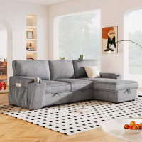 Latitude Run® Upholstery Sleeper Sectional Sofa with Storage Bags and 2 cup holders on Arms