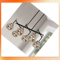 Rosdorf Park Dining Room Light Fixture, Modern Metal Black Gold Chandelier For Kitchen Island With Mercury Glass Shades