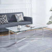 Everly Quinn Stainless Steel Coffee Table With acrylic Frame and Glass Top