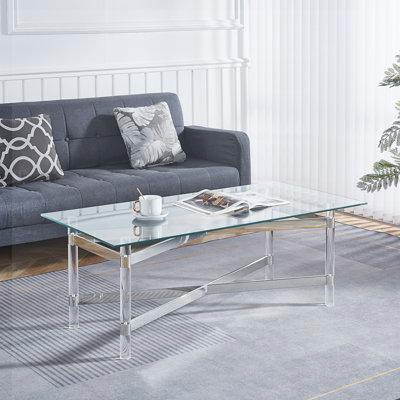 Everly Quinn Stainless Steel Coffee Table With acrylic Frame and Glass Top in Coffee Tables