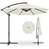 Arlmont & Co. 10Ft Offset Hanging Market Patio Umbrella W/Easy Tilt Adjustment, Polyester Shade, 8 Ribs For Backyard, Po
