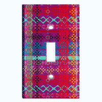 WorldAcc Metal Light Switch Plate Outlet Cover (Ethnic Aztec Tribal Red Purple Plaid - Single Toggle)