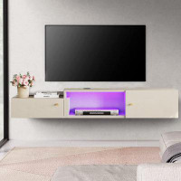Wrought Studio Floating 70'' TV Stand With Charging Station, 16 Colour Light Wall Mounted Entertainment Centre With Stor