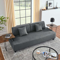 Latitude Run® Linen Fabric 3 Seat Sofa With Two End Tables And Two Pillows, Removable Back And Armrest, Morden Style Uph