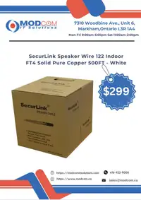 SecurLink Speaker Wire 122 Indoor FT4 Solid Pure Copper 500FT White Bulk Speaker Cable For SALE!!!