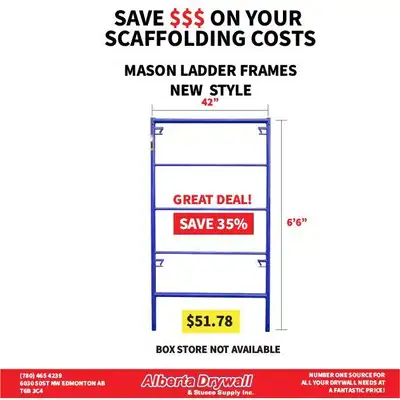 Save money on yourscaffolding costs! Save up to 35% on New Style Mason Ladder Frames www.albertadryw...