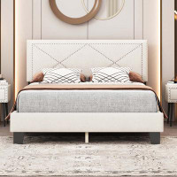 Latitude Run® Simple Queen Size Upholstered Bed Frame With Rivet Design, Modern Velvet Platform Bed With Headboard