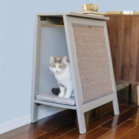 The Refined Feline A-Frame Cat Bed - Multipurpose Wood Cat Furniture Table, Replaceable Scratch Pad & Cushion Cover