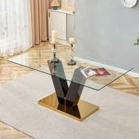 Wrought Studio Large Modern Minimalist Rectangular Glass Dining Table For 6-8 With 0.4" Tempered Glass Tabletop And MDF