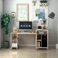 hanada Office Table Computer Desk with CPU Stand and Spacious Storage Shelves