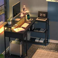 Inbox Zero SUPERJARE L Shaped Gaming Desk with LED Lights & Power Outlets, Reversible Computer Desk