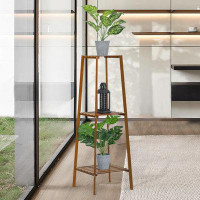 Arlmont & Co. Bamboo Tall Plant Stand Indoor Outdoor 3-Tier Pot Holder Small Space Flower Shelf Rack
