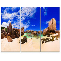 Design Art Tropical Beach at Seychelles - 3 Piece Graphic Art on Wrapped Canvas Set