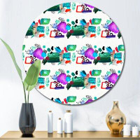 East Urban Home Green And Purple Paint Strokes - Patterned Metal Circle Wall Art