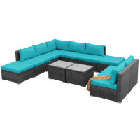 Latitude Run® 11 Piece Patio Rattan Sofa Set with Cushions and Coffee Tables