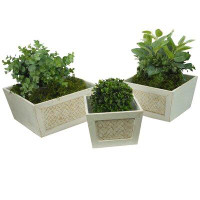 World Menagerie Set Of 3 Contemporary Liner Square Wood Pot Planter,