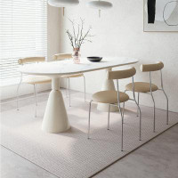 PEPPER CRAB French cream wind rock board dining table High-end white oval dining table set