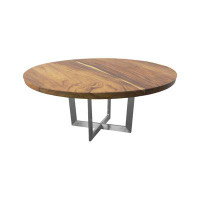 Phillips Collection Chuleta Round Dining Table on Stainless Steel Base, Natural